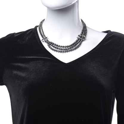 Chanel Pearl Crystal CC Triple Strand Necklace Dark Grey 2 of 4