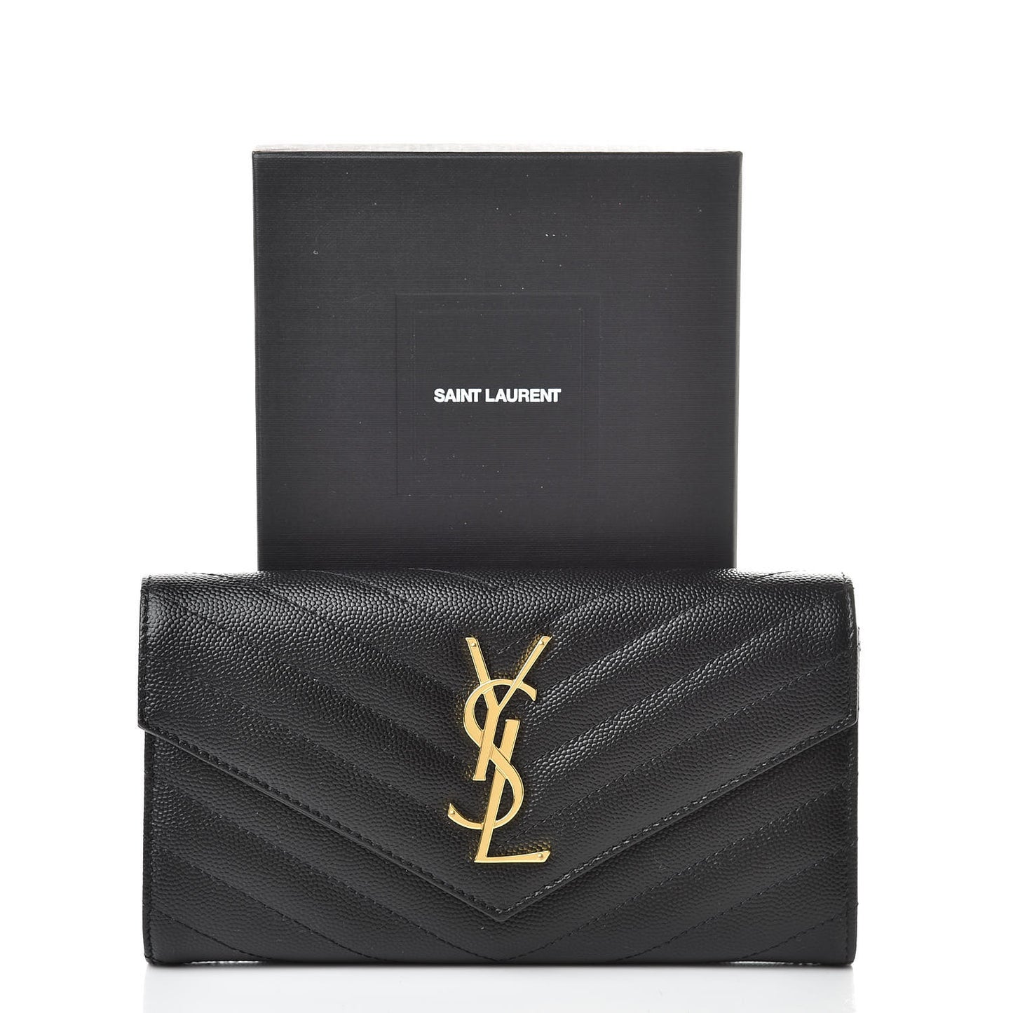 Grain De Poudre Matelasse Chevron Monogram Flap Wallet Black