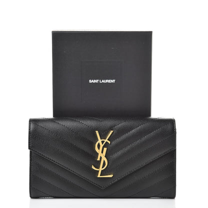 Saint Laurent Grain De Poudre Matelasse Chevron Monogram Flap Wallet Black 8 of 8