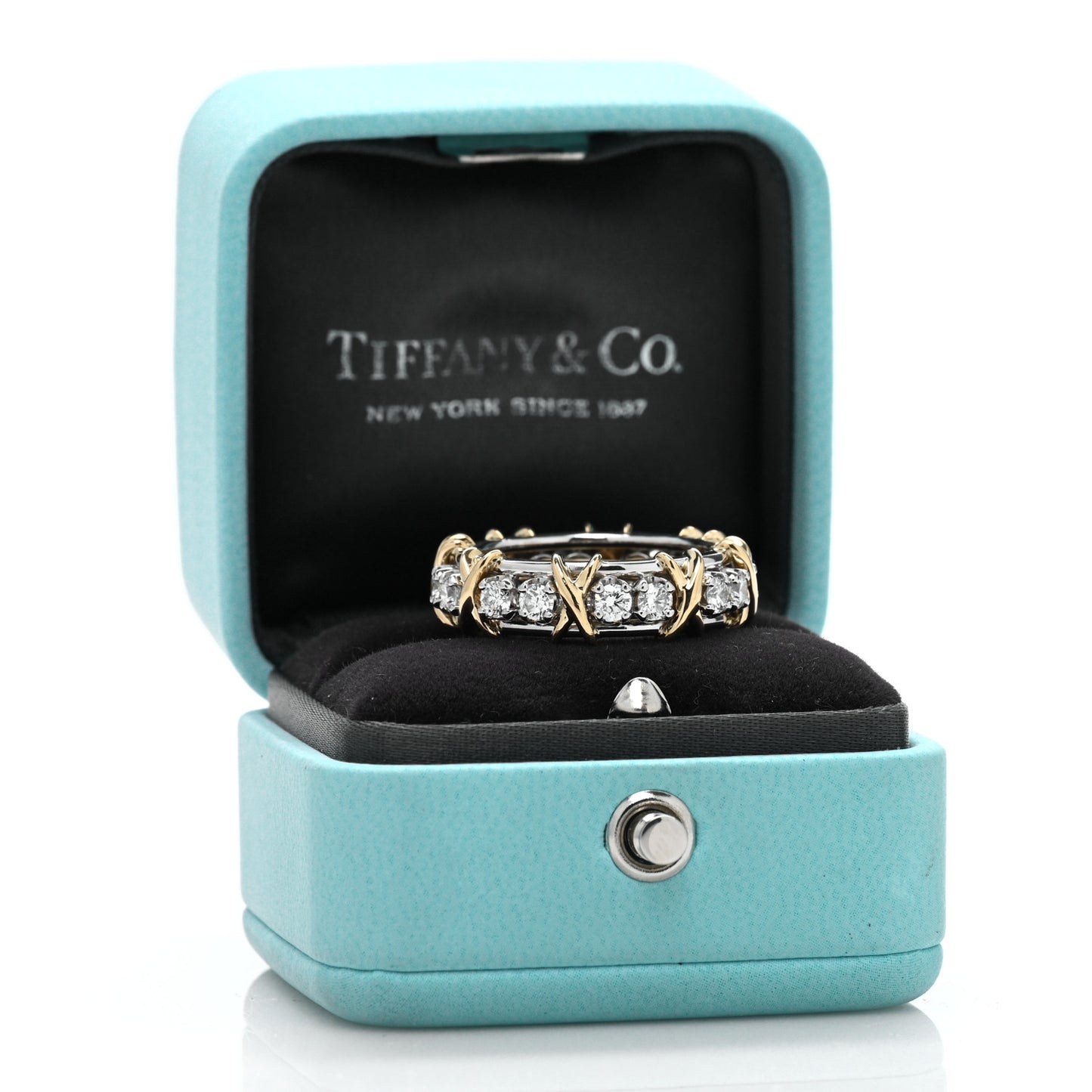 Platinum 18K Yellow Gold Diamond Schlumberger Sixteen Stone Ring 55 7.25