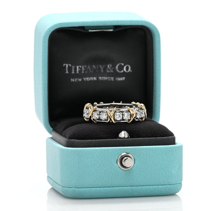 Tiffany Platinum 18K Yellow Gold Diamond Schlumberger Sixteen Stone Ring 55 7.25 6 of 6