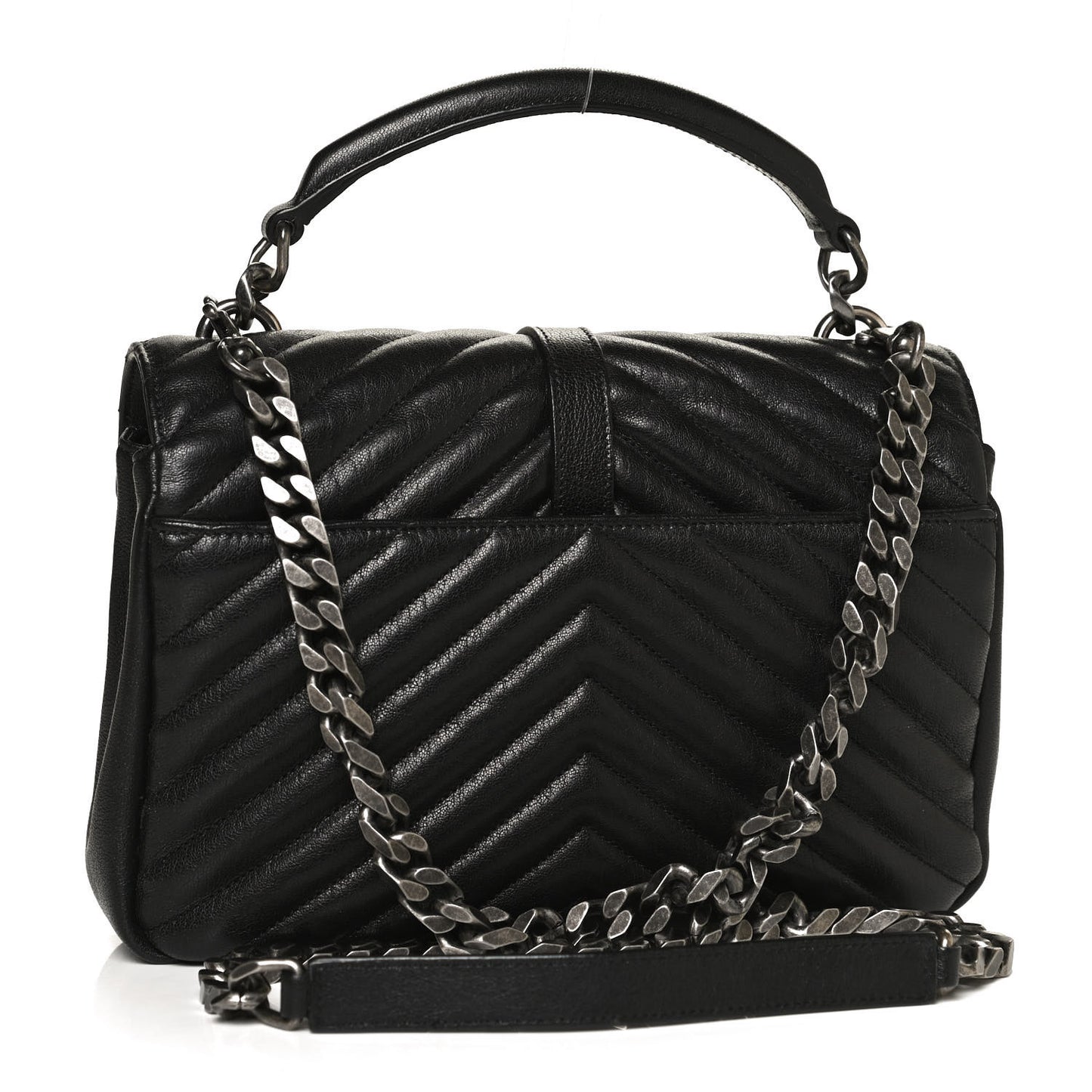 Sheepskin Matelasse Chevron Monogram Medium College Bag Black