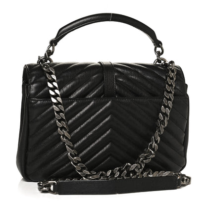 Saint Laurent Sheepskin Matelasse Chevron Monogram Medium College Bag Black 2 of 12
