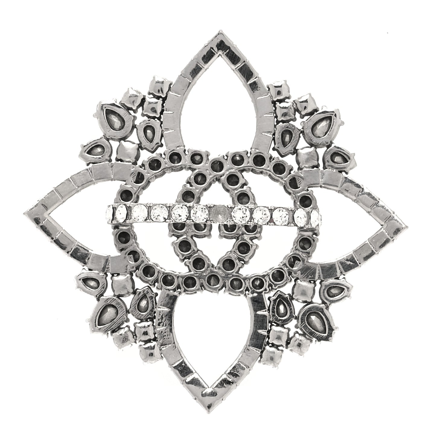 Metal Crystal Interlocking G Flower Ring M Silver