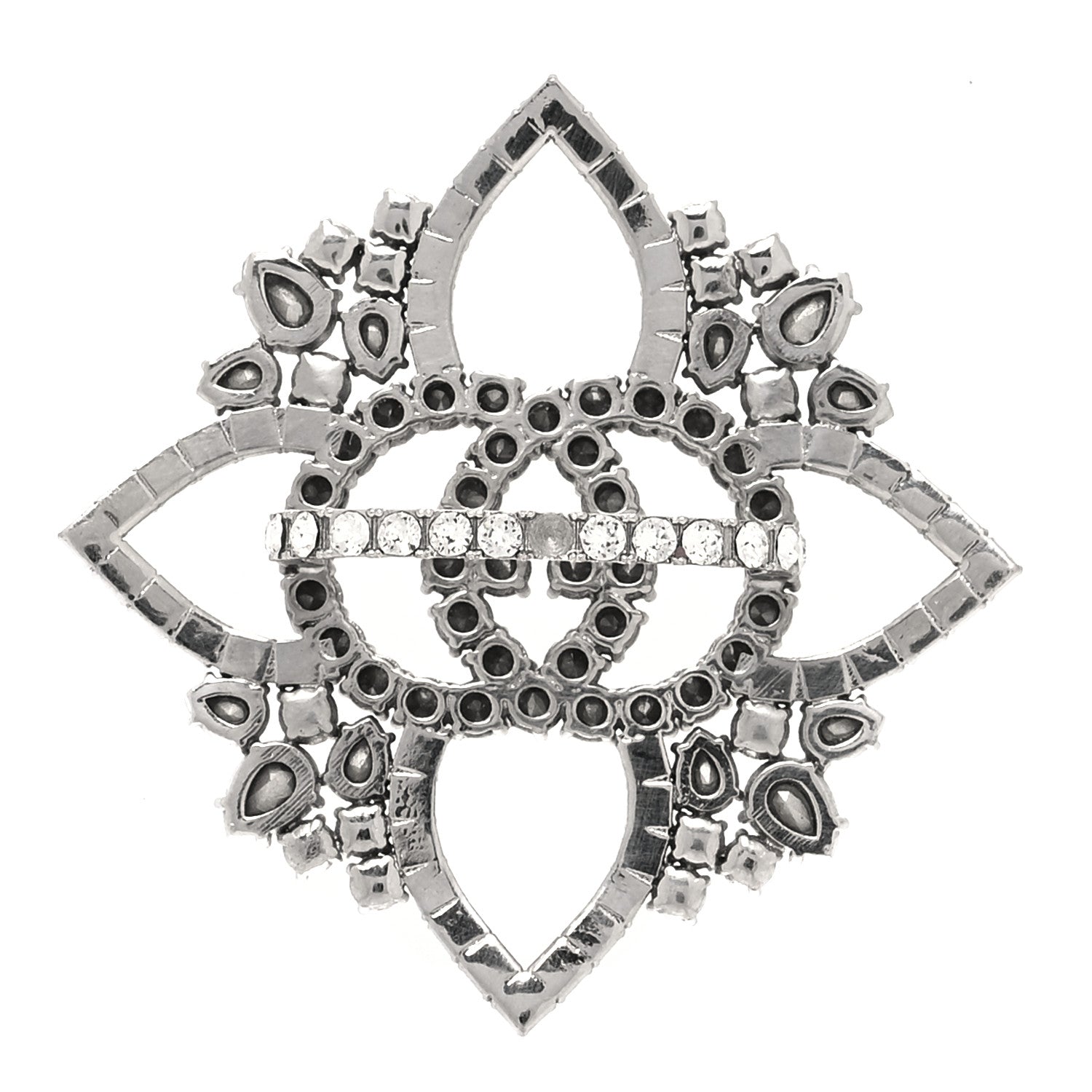 Gucci Metal Crystal Interlocking G Flower Ring M Silver 3 of 5