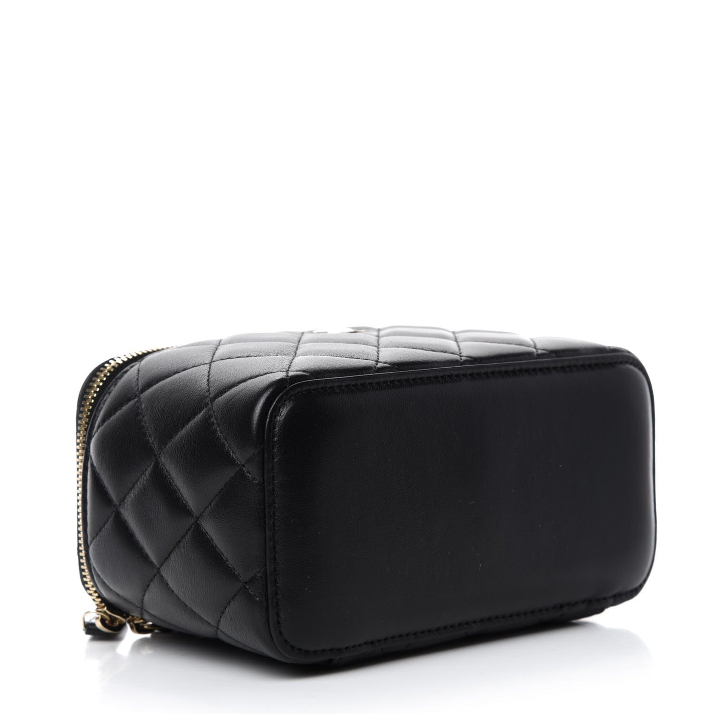 Lambskin Quilted Small Vanity Case With Chain Black