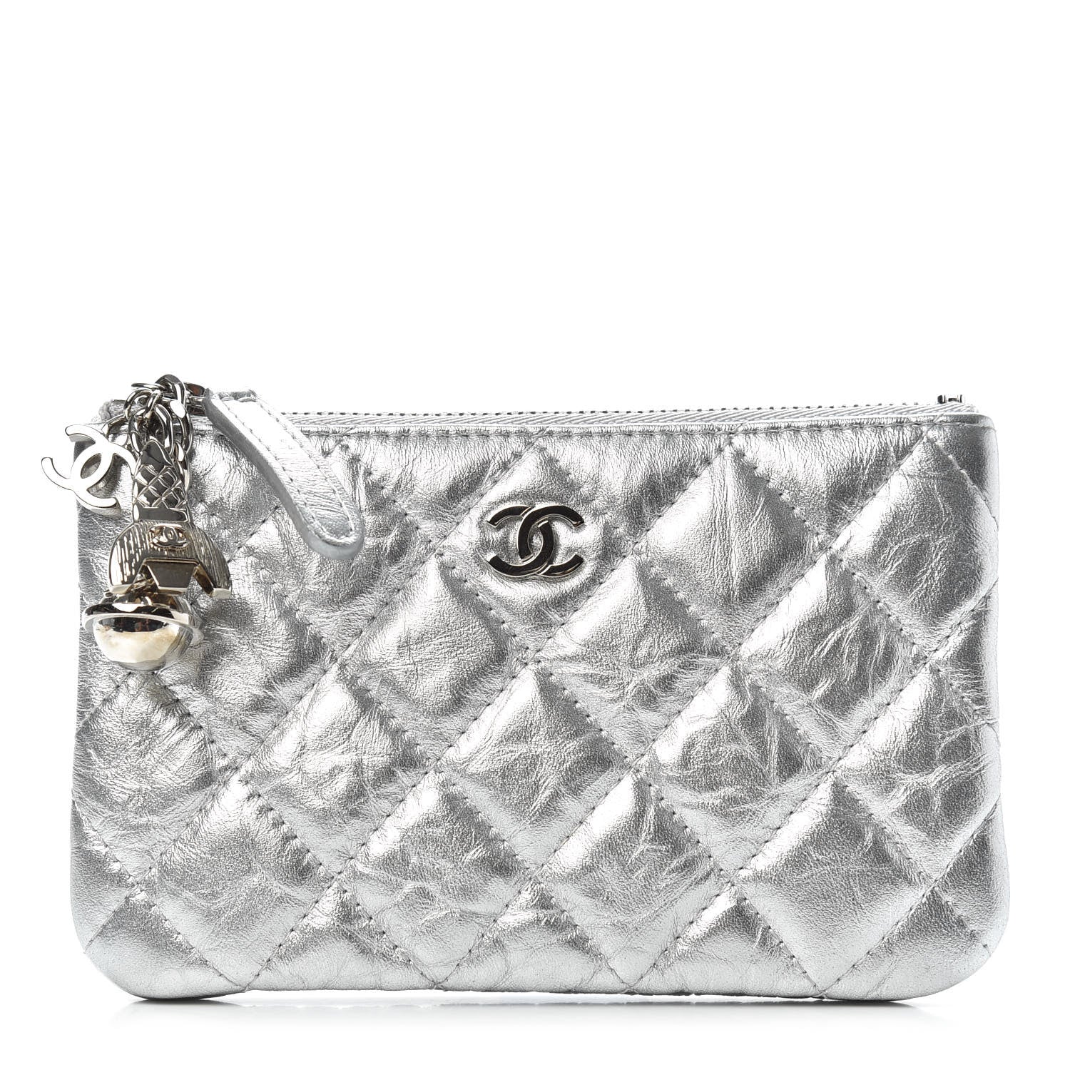 Chanel Metallic Calfskin Quilted Small Cosmo Cosmetic Case Silver 1 of 7