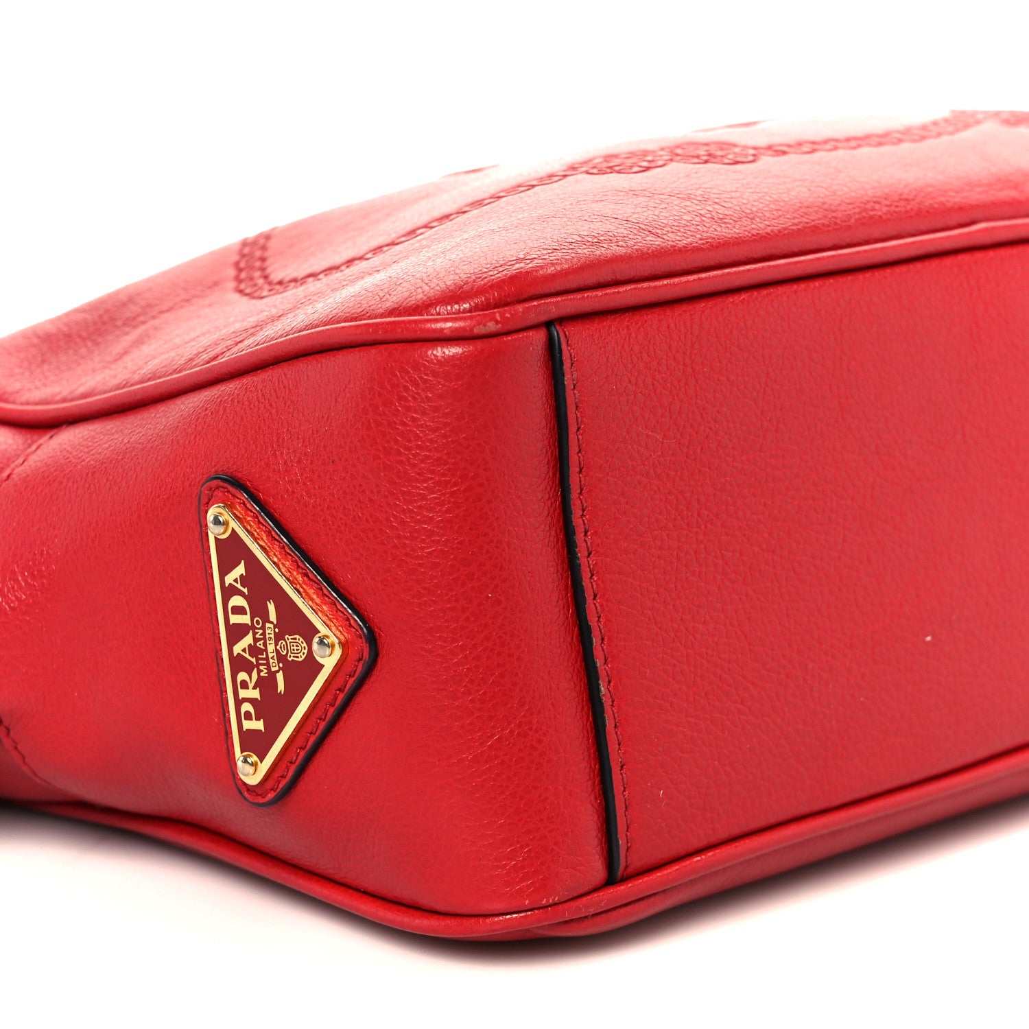 Prada Glace Calfskin Embossed Logo Crossbody Red 10 of 11