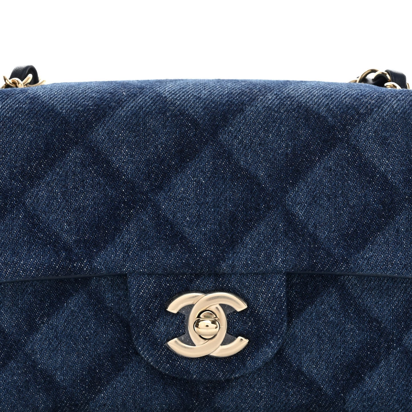 Printed Denim Quilted Mini Rectangular Flap Dark Blue