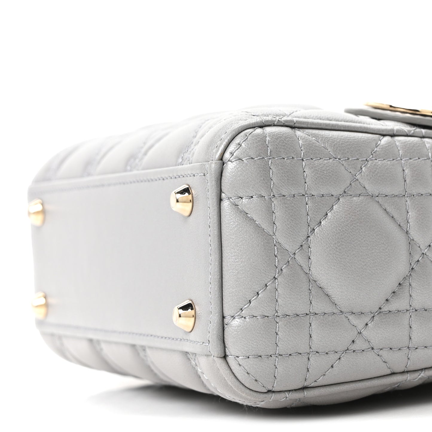 Metallic Lambskin Cannage Mini Lady Dior Grey