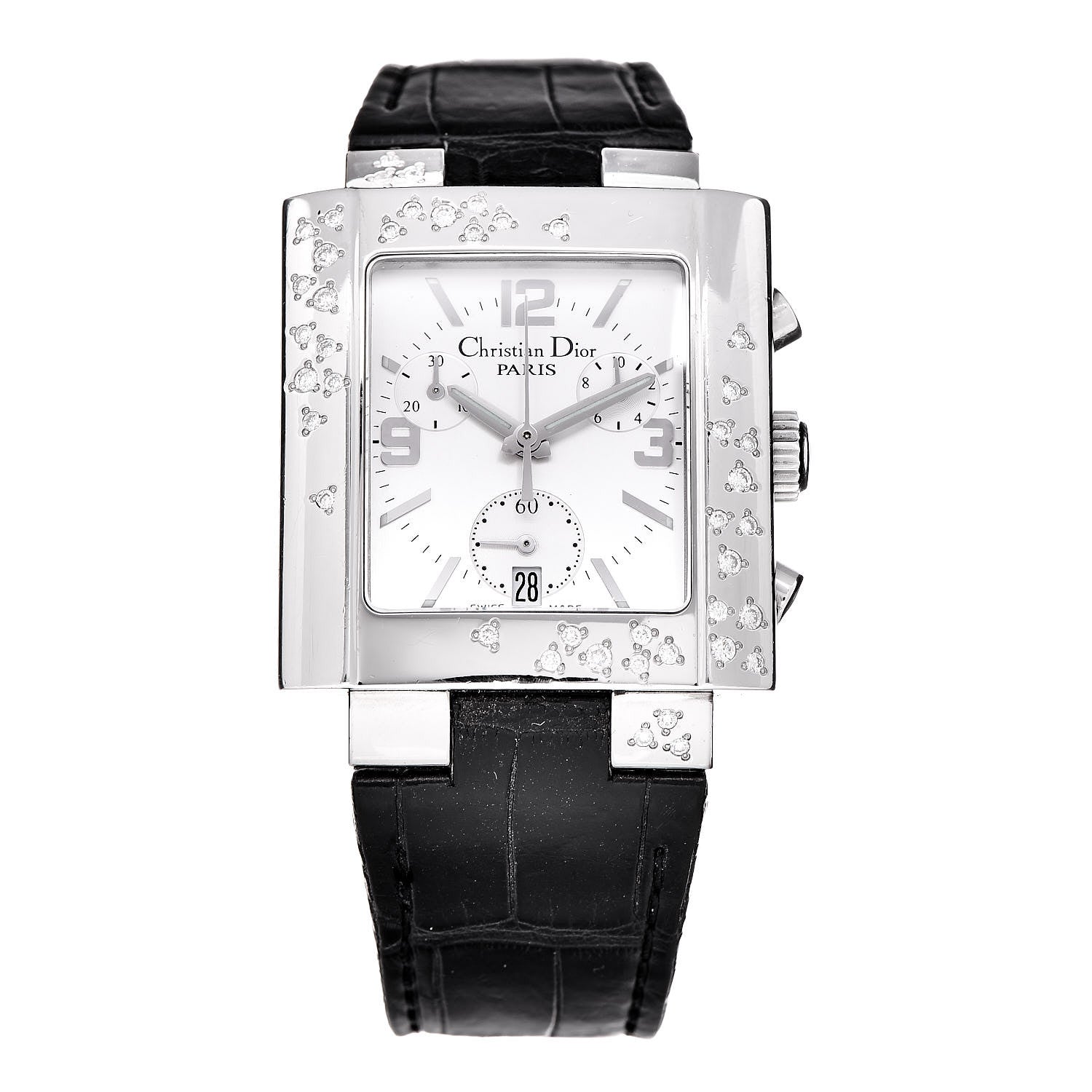 Christian Dior Stainless Steel Alligator Diamond 31mm Riva Chronograph Quartz Watch 1 of 8