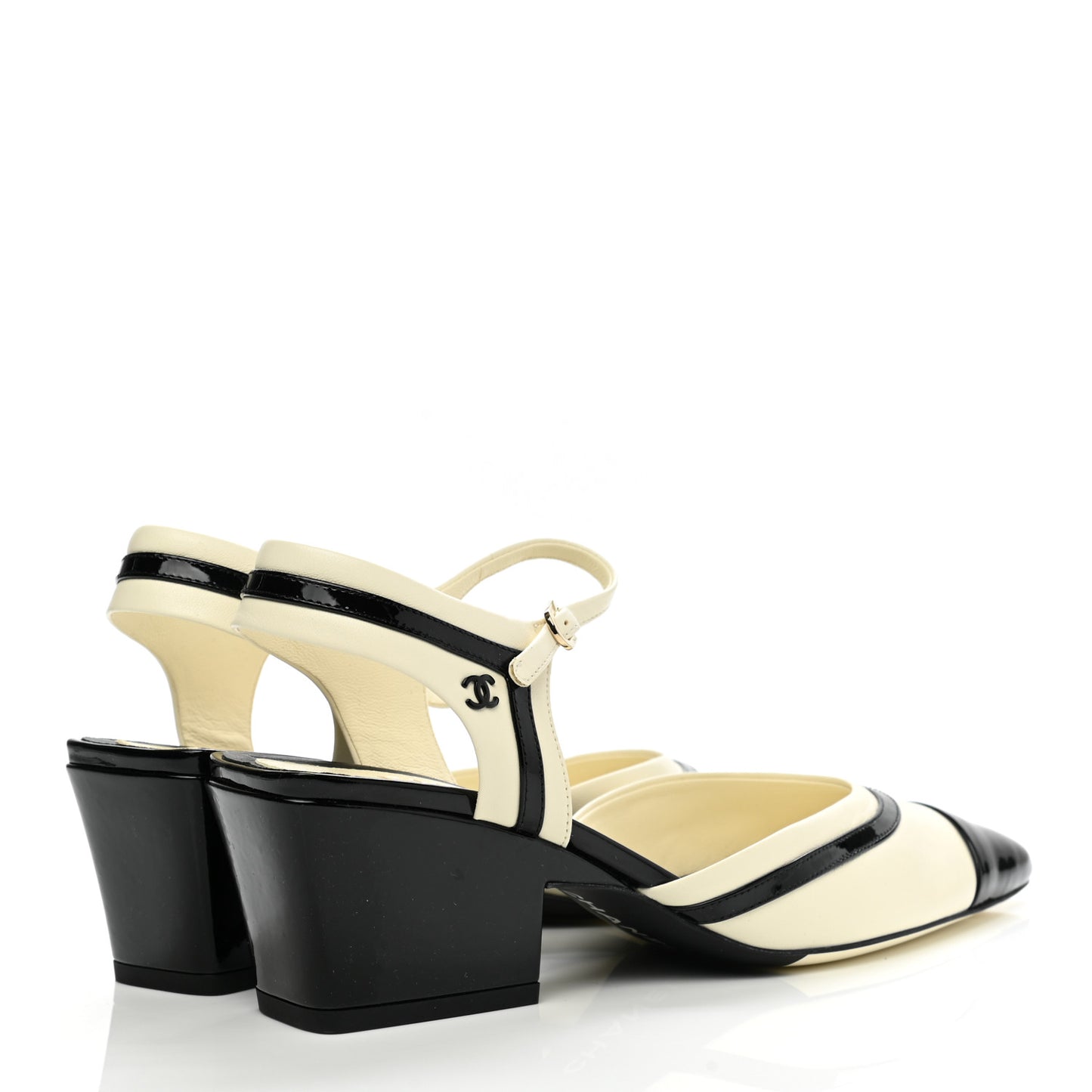 Lambskin Patent Cap Toe CC Slingback Sandals 38 Ivory Black