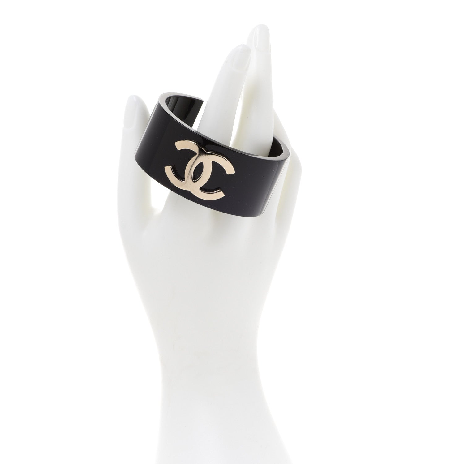 Chanel Resin CC Cuff Gold Black 2 of 5