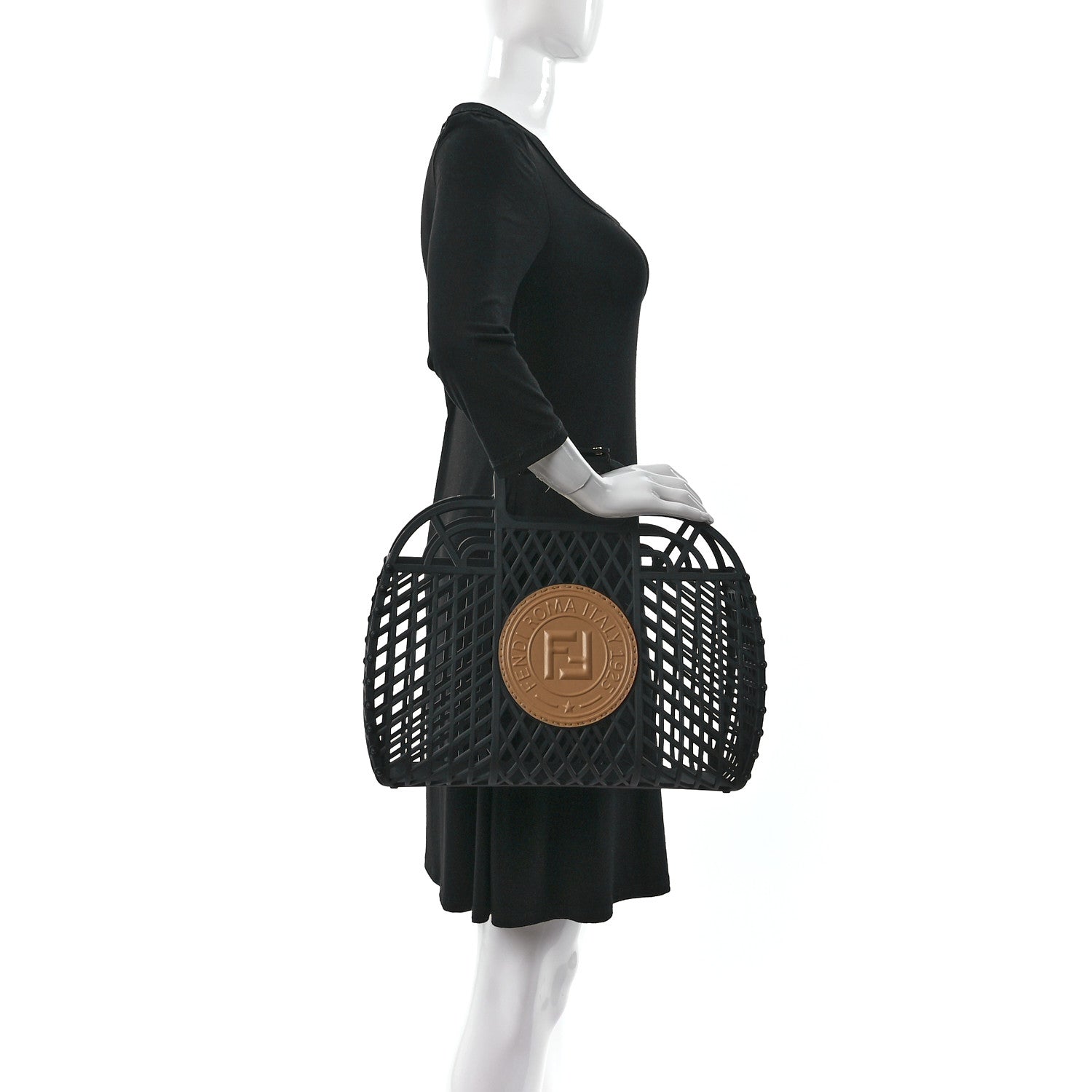 Fendi Recycled Plastic Vitello Liberty Matte Medium Fendi Basket Black Miele Scuro 2 of 11