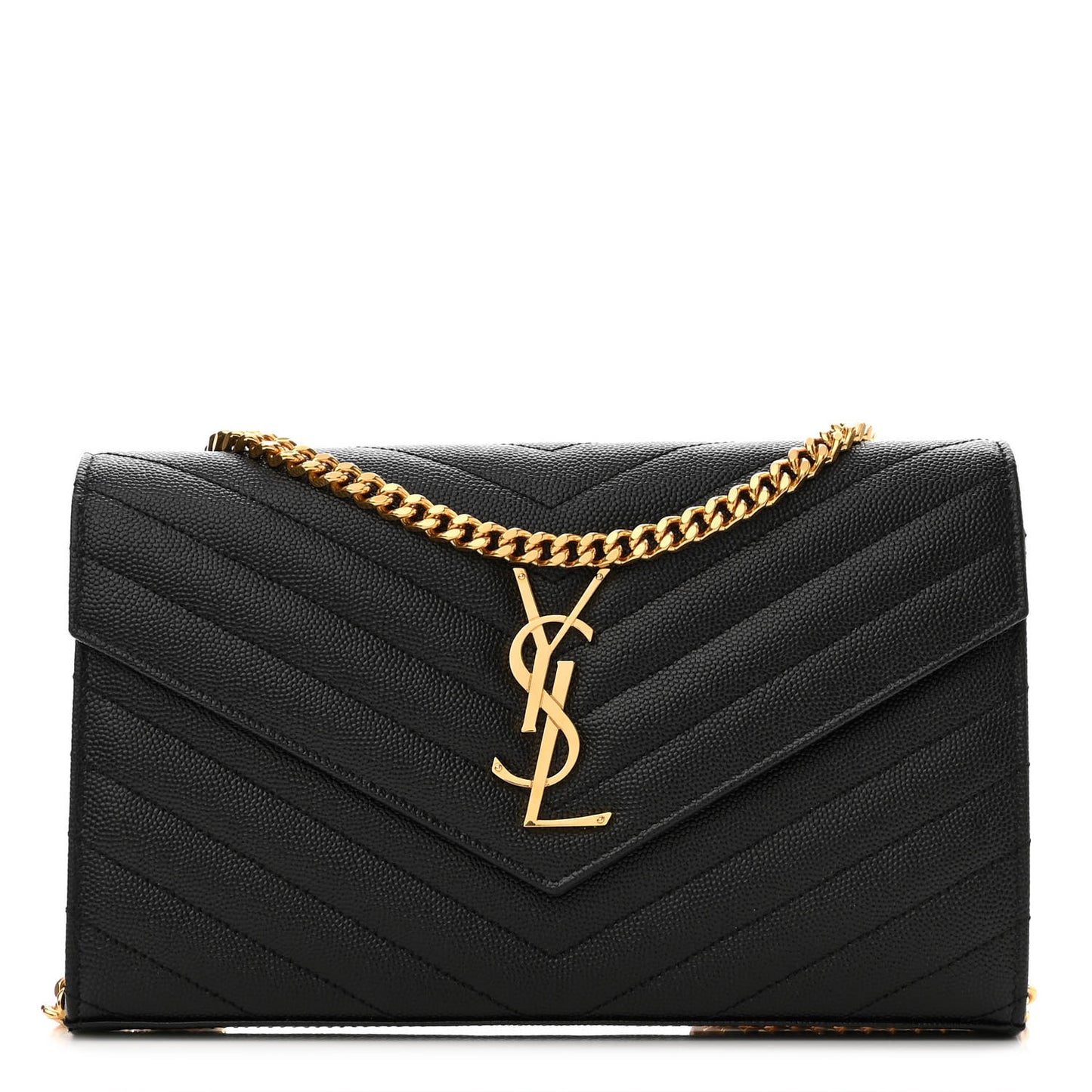 Grain De Poudre Matelasse Chevron Monogram Chain Wallet Black