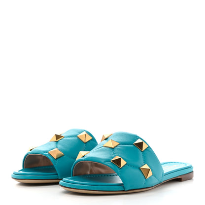 Valentino Garavani Nappa Roman Stud Flat Slide Sandals 36 Sky Fall 3 of 9