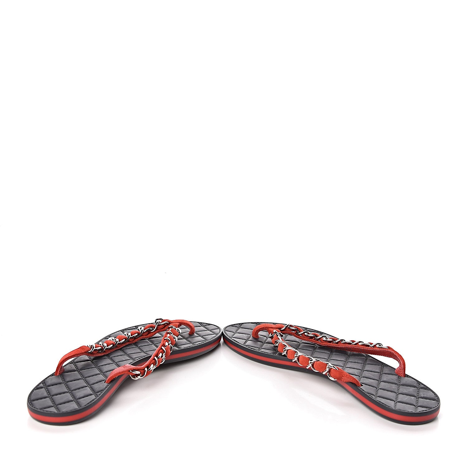 Chanel Suede Calfskin Quilted Chain Thong Sandals 36.5 Red 5 of 12