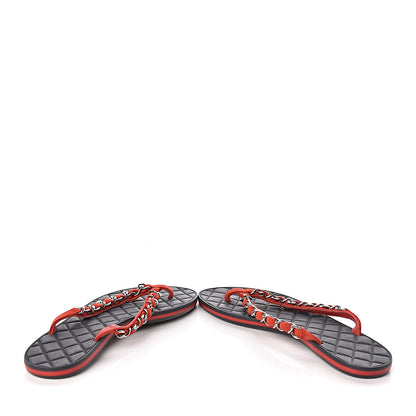 Chanel Suede Calfskin Quilted Chain Thong Sandals 36.5 Red 5 of 12