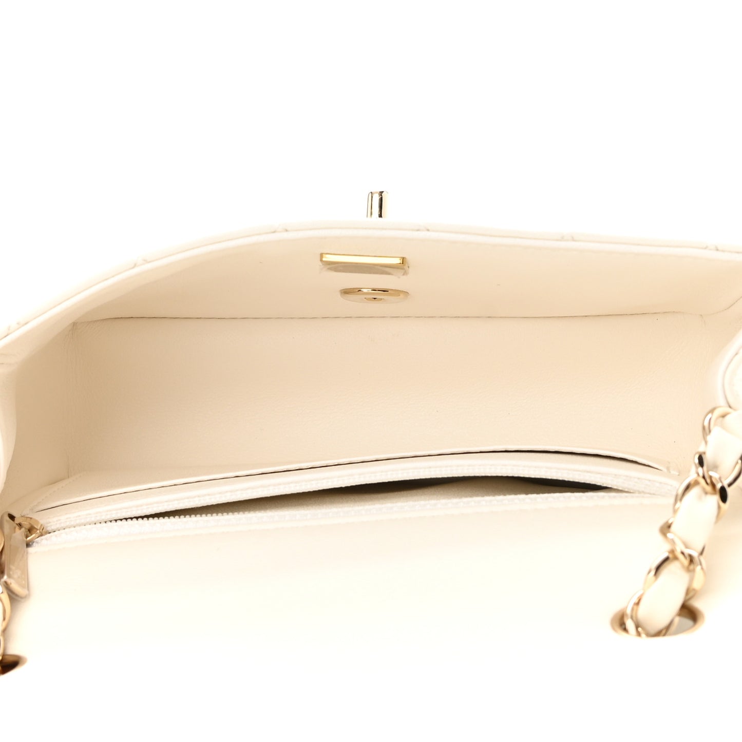 Lambskin Quilted Mini Rectangular Flap White