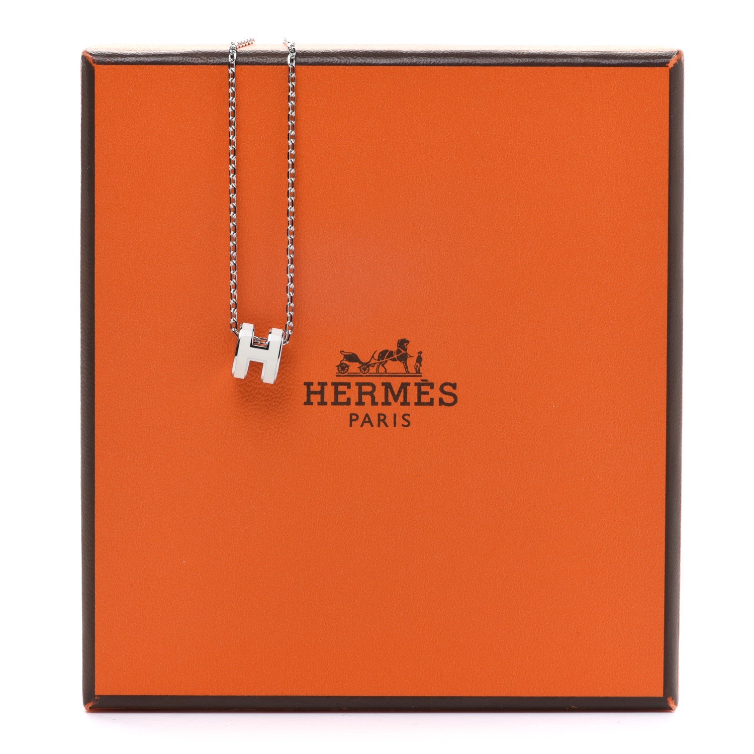 Hermes Lacquered Palladium Mini Pop H Pendant Necklace White 8 of 8