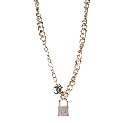 Chanel CC Oversized Padlock Necklace Gold Silver 1 of 7
