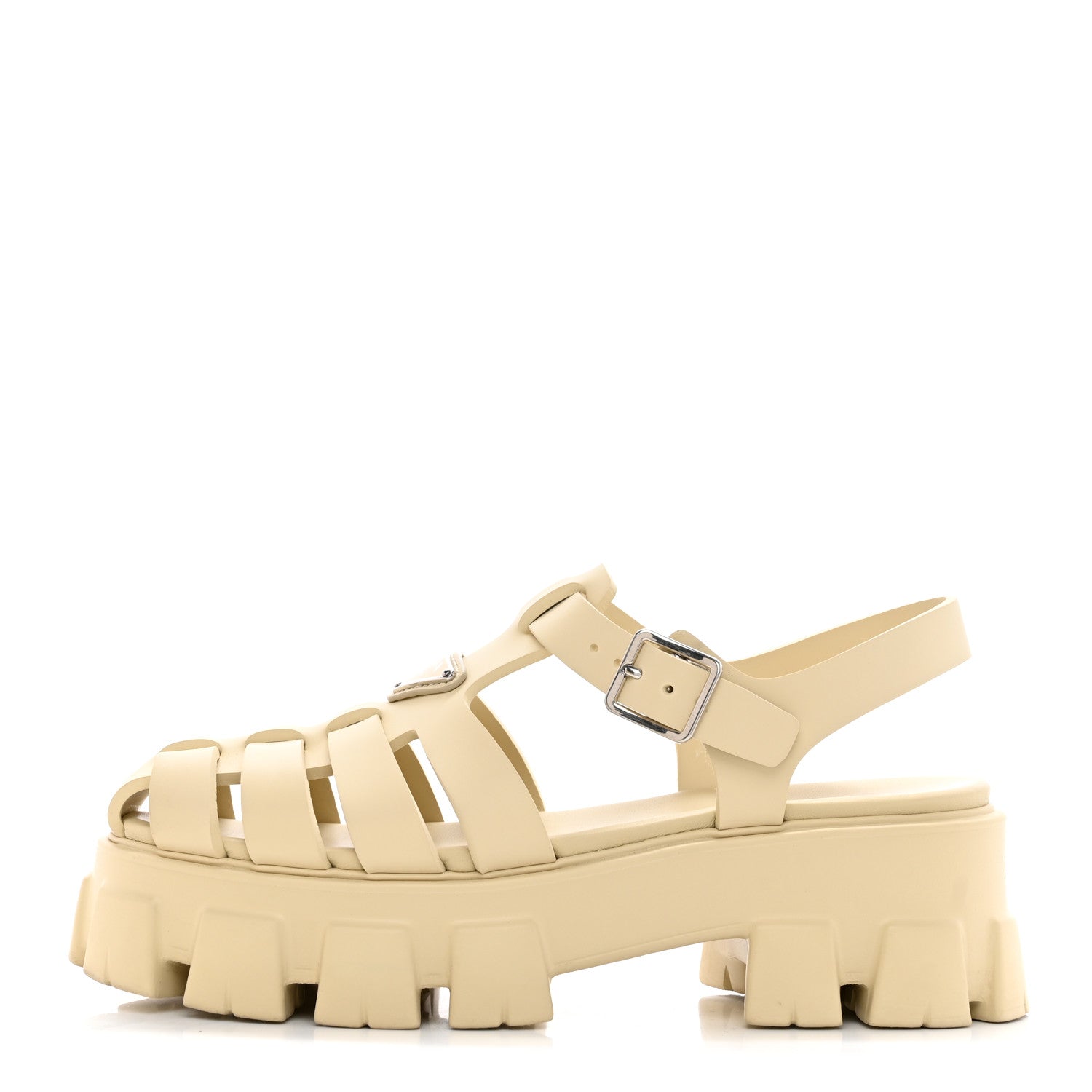 Prada Foam Rubber Metal Triangle Logo Monolith 55mm Cage Sandals 40 Quarzo 1 of 13