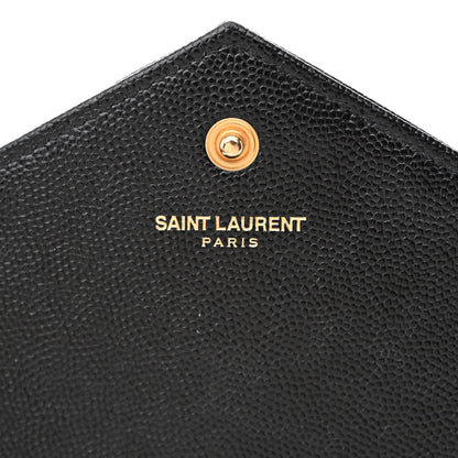 Saint Laurent Grain De Poudre Matelasse Chevron Monogram Chain Wallet Black 6 of 12