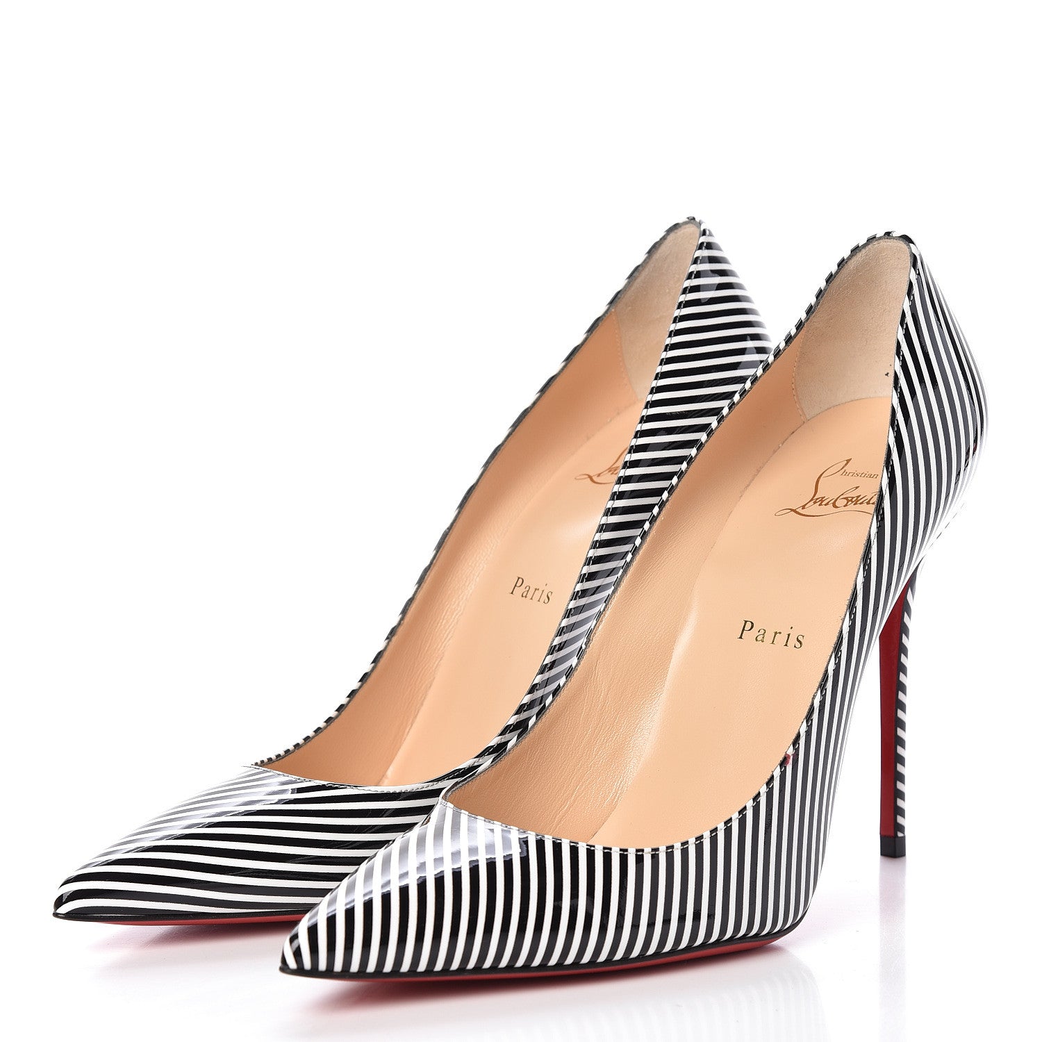 Christian Louboutin Patent Stripes Decollete 554 100 Pumps 40.5 Black White 3 of 8