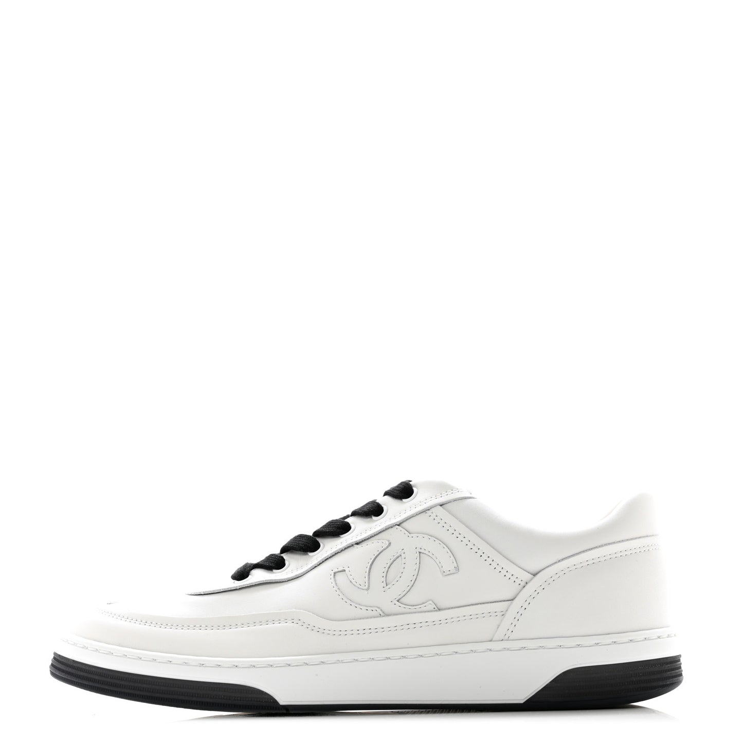 Calfskin CC Womens Sneakers 37 White Black