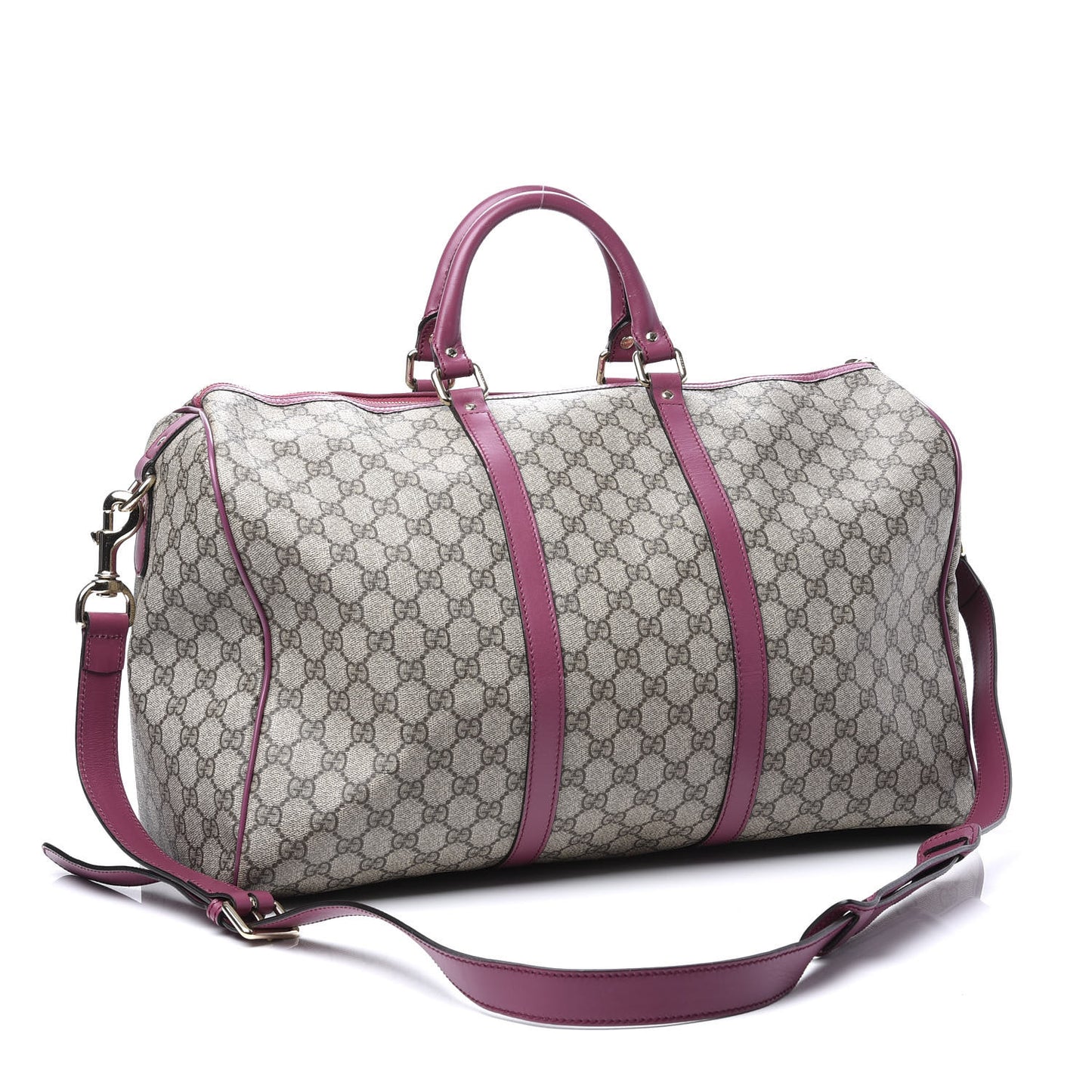 GG Supreme Monogram Selleria Calfskin Medium Carry On Duffle Bag Beige Ebony Peonia Flower