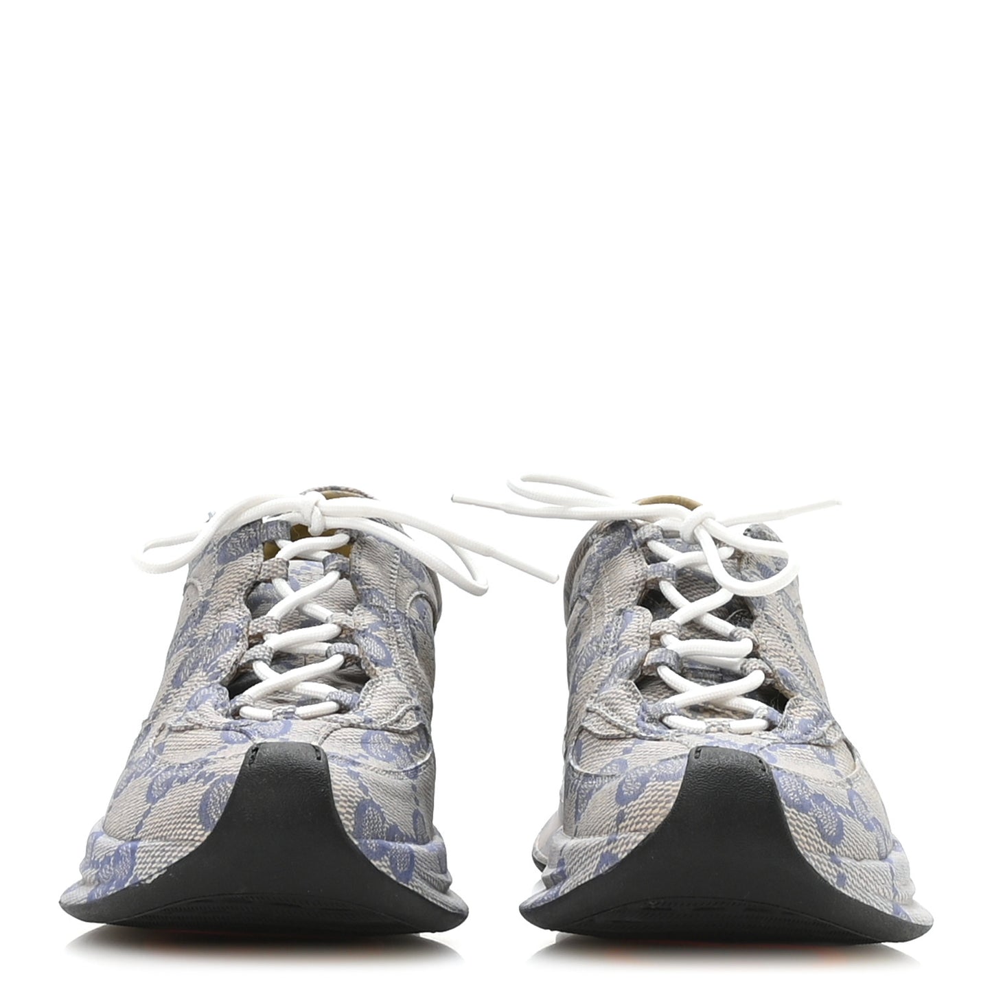 Ultralight Plume Calfskin Monogram Printed Womens Gucci Run Sneakers 37 Beige Blue