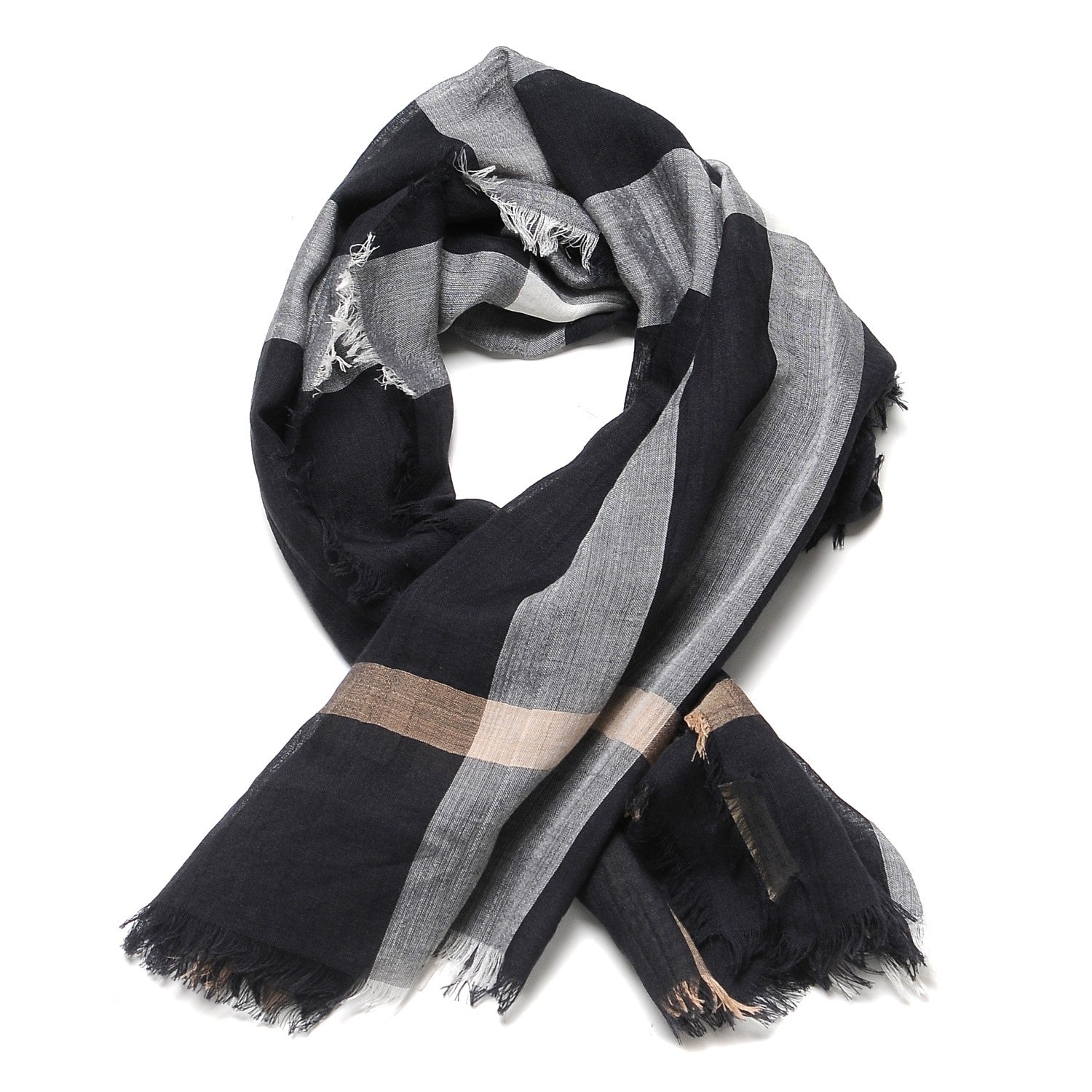 Burberry Silk Modal Wool Check Lightweight Scarf Black 1 of 4