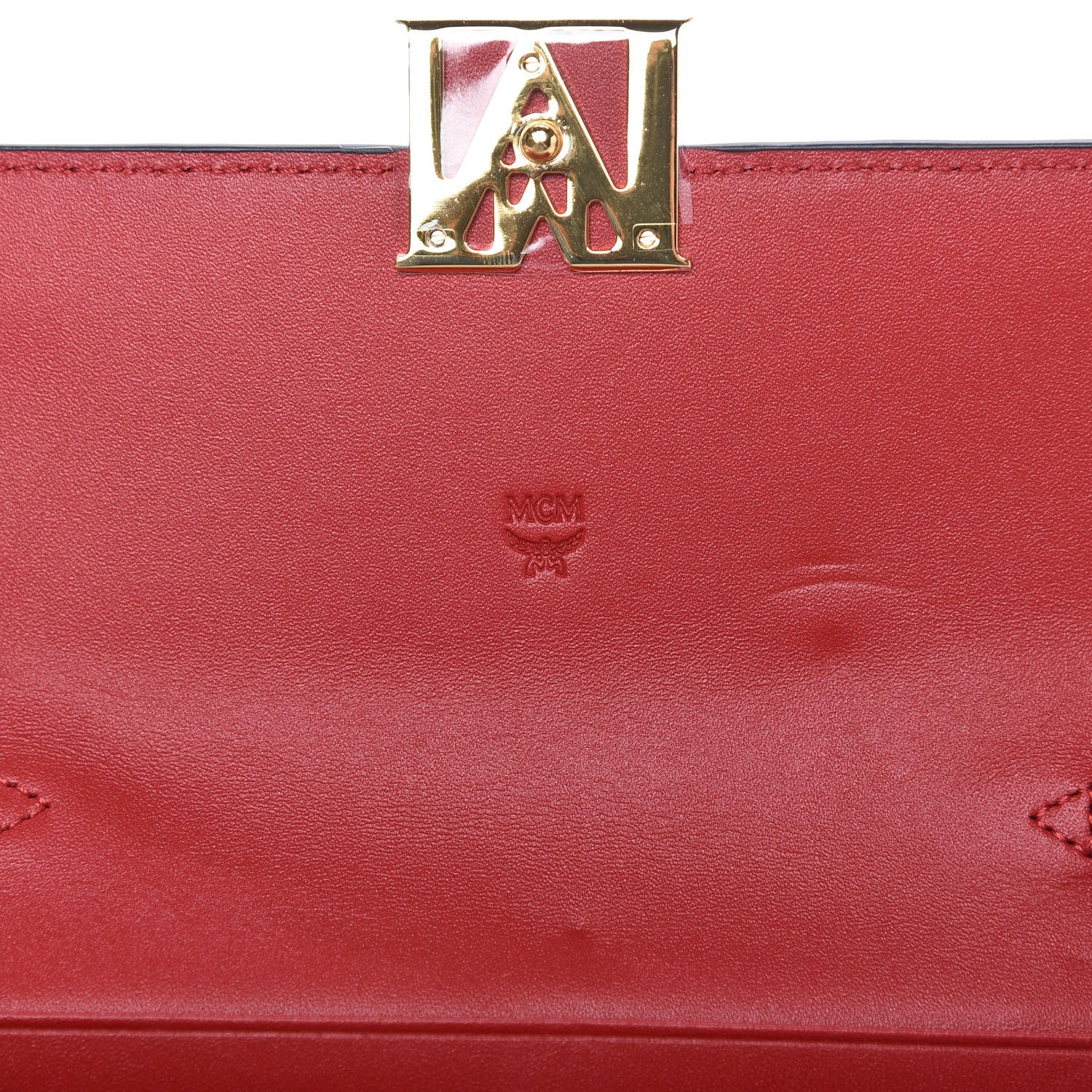 MCM Visetos Calfskin Large Mena Crossbody Wallet On Chain Cognac Ruby Red 9 of 9