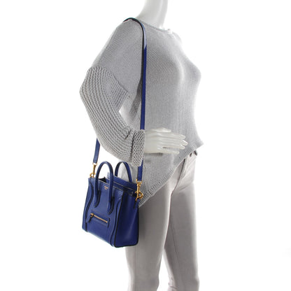 Celine Drummed Calfskin Nano Luggage Indigo 2 of 8