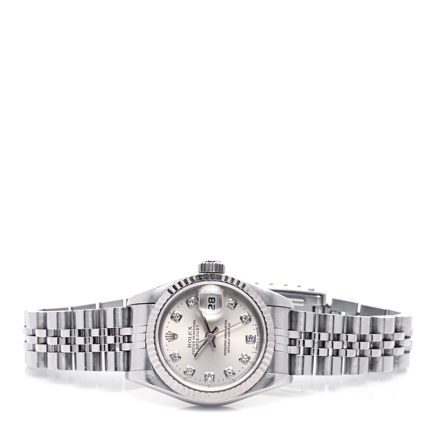 Rolex Stainless Steel 18K White Gold Diamond 26mm Oyster Perpetual Datejust Watch Silver 69174 2 of 4