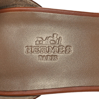 Hermes Calfskin Legend Wedge Sandals 39.5 Gold 8 of 9