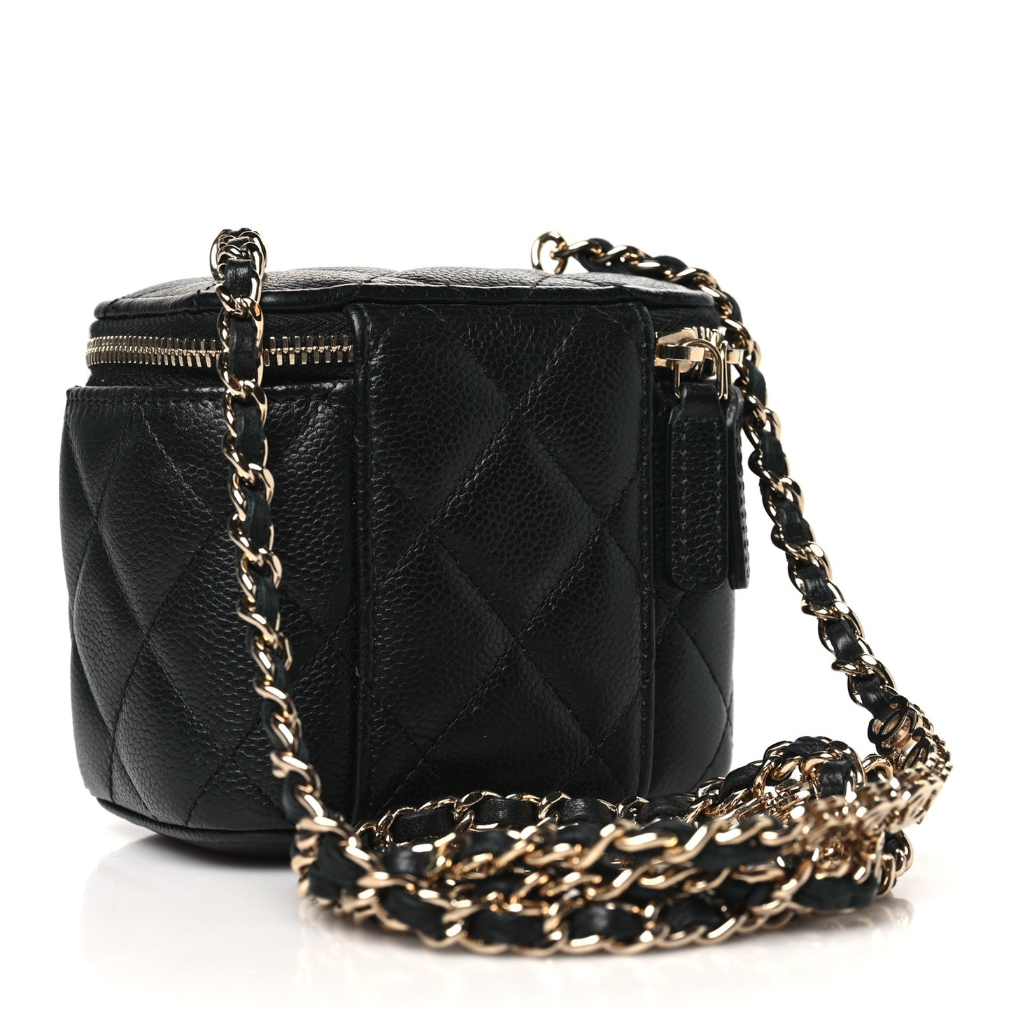 Caviar Quilted Mini Vanity Case With Chain Black