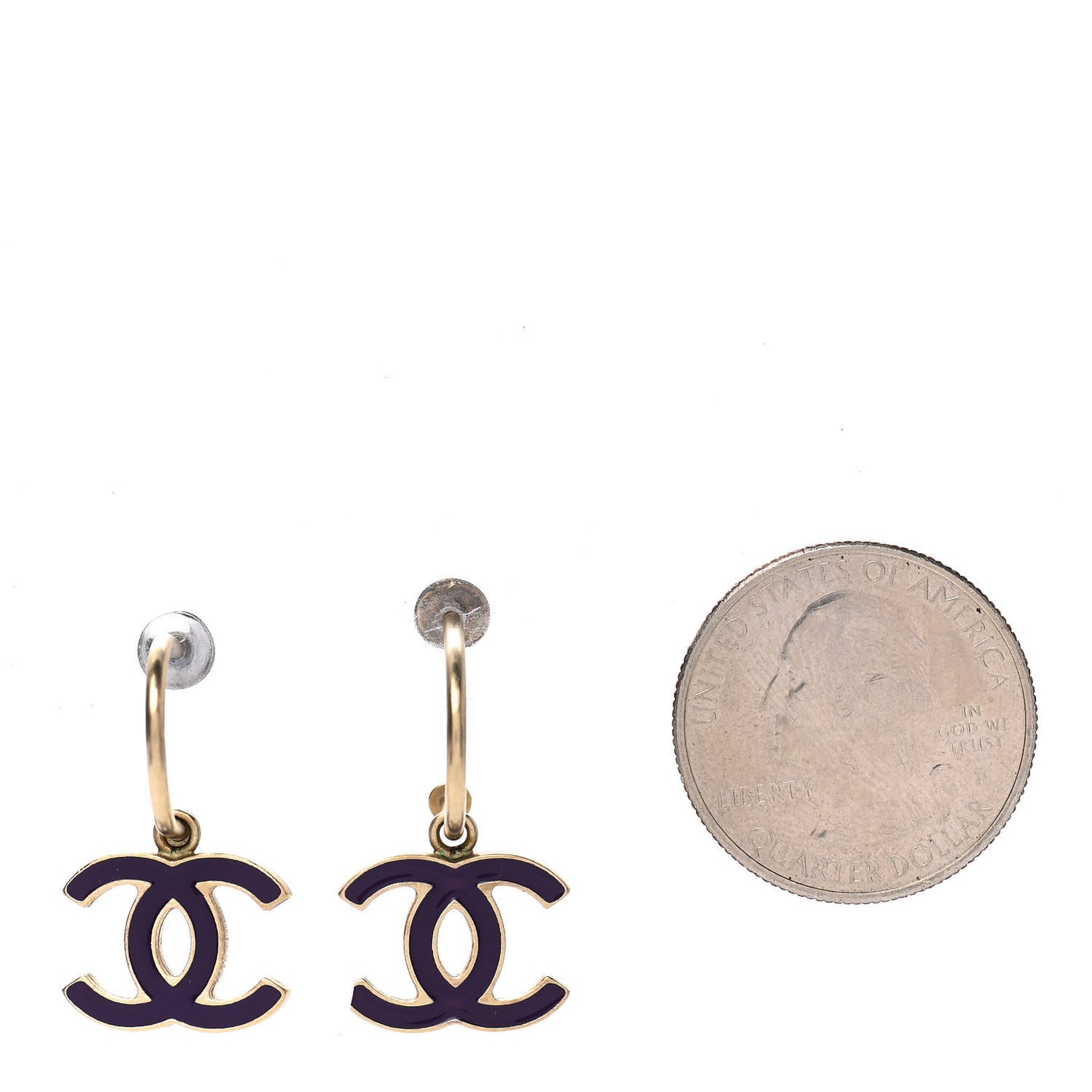 Enamel CC Drop Earrings Gold Purple