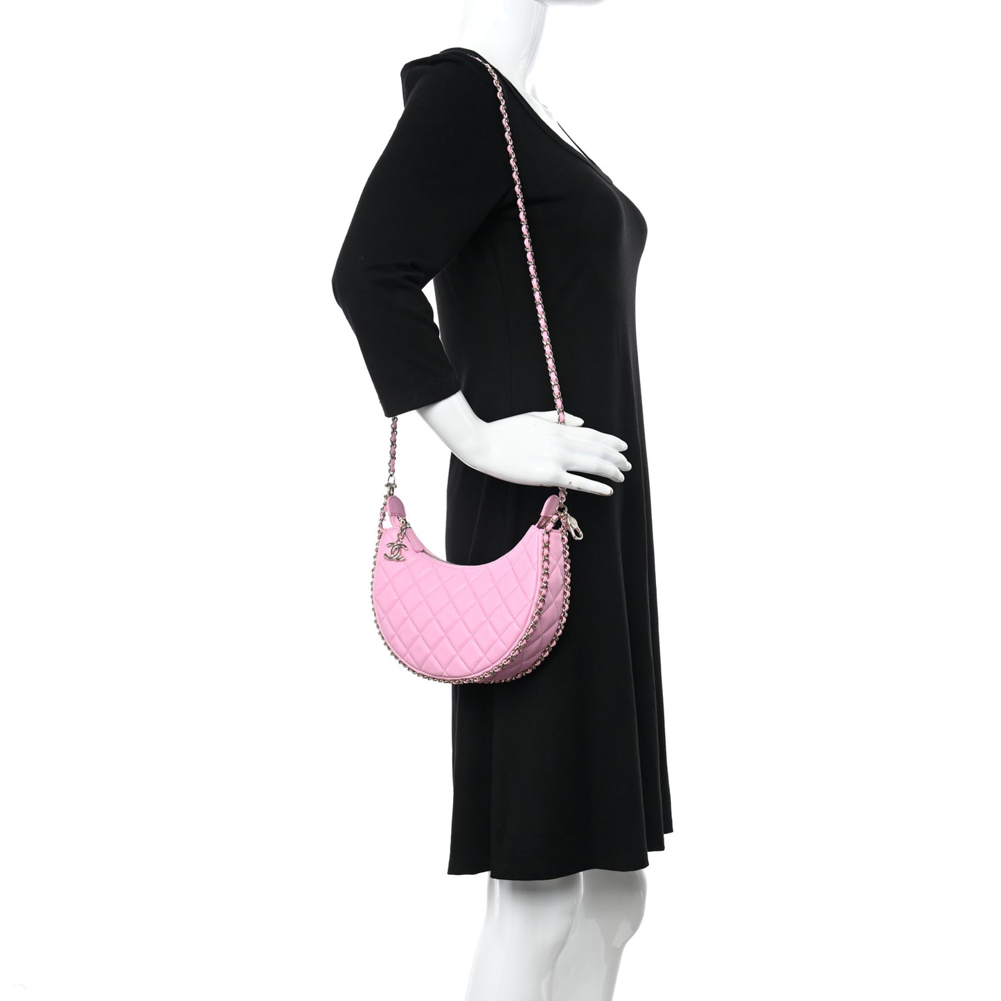 Lambskin Quilted Small Hobo Bag Pink