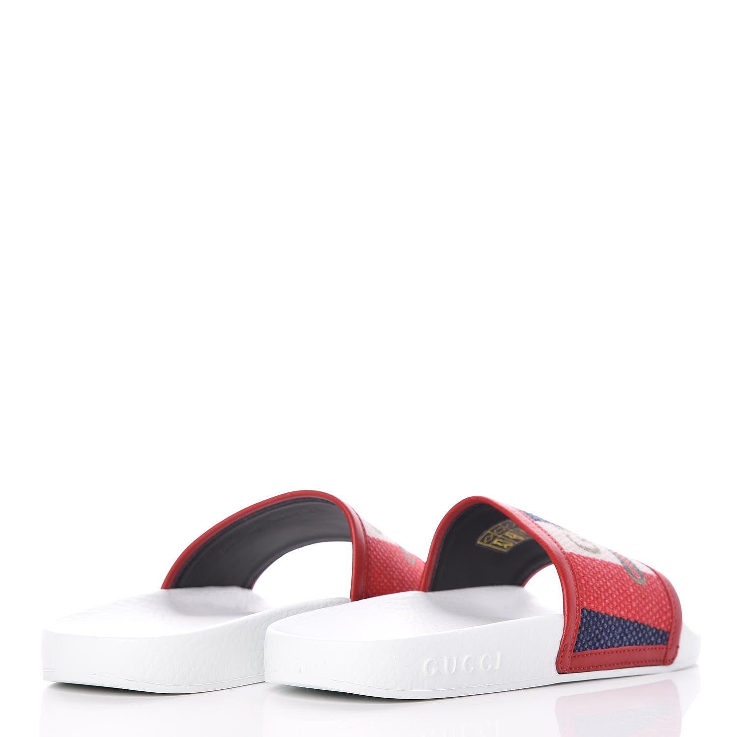 Gucci Canvas Sylvie Stripe Logo Pursuit Slide Sandals 35 Mystic White Hibiscus Red Maritime 3 of 9
