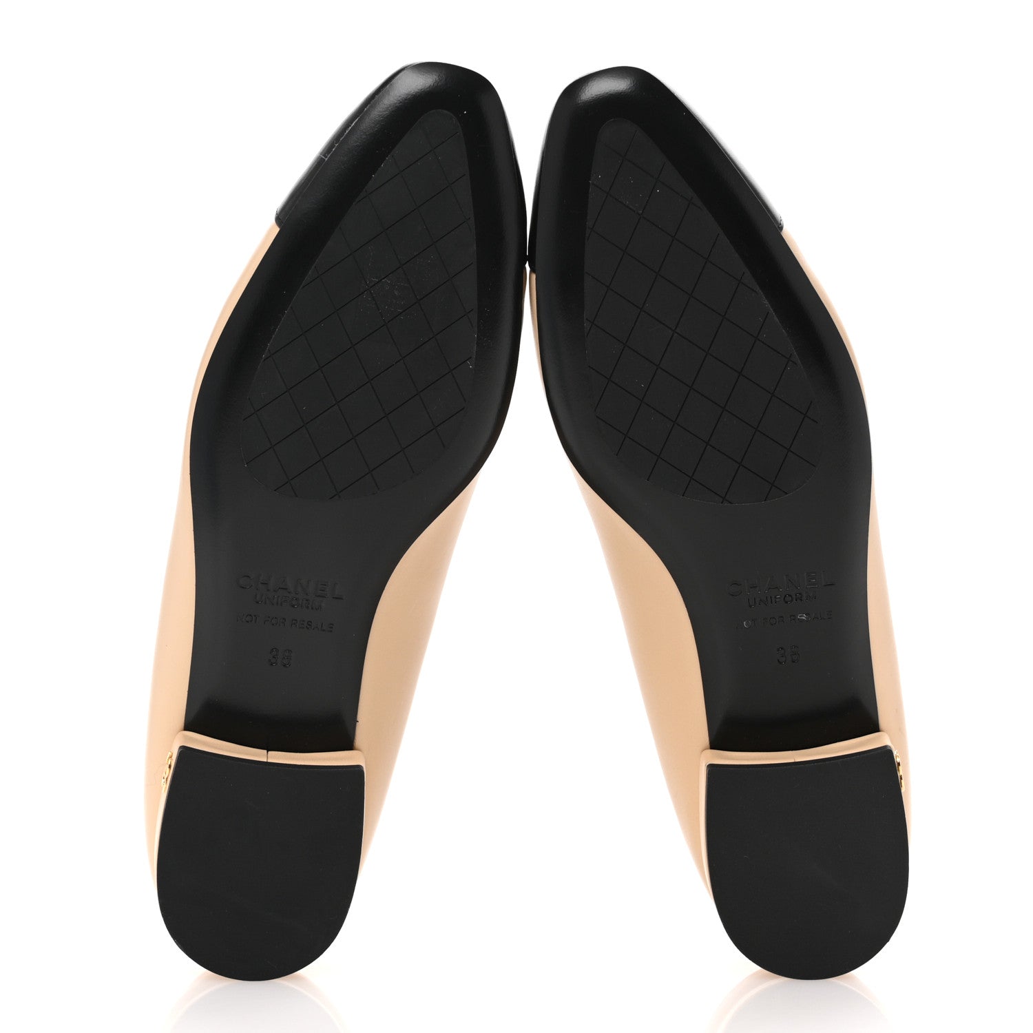 Chanel Lambskin Cap Toe CC Uniform Ballerina Flats 38 Beige Black 6 of 9