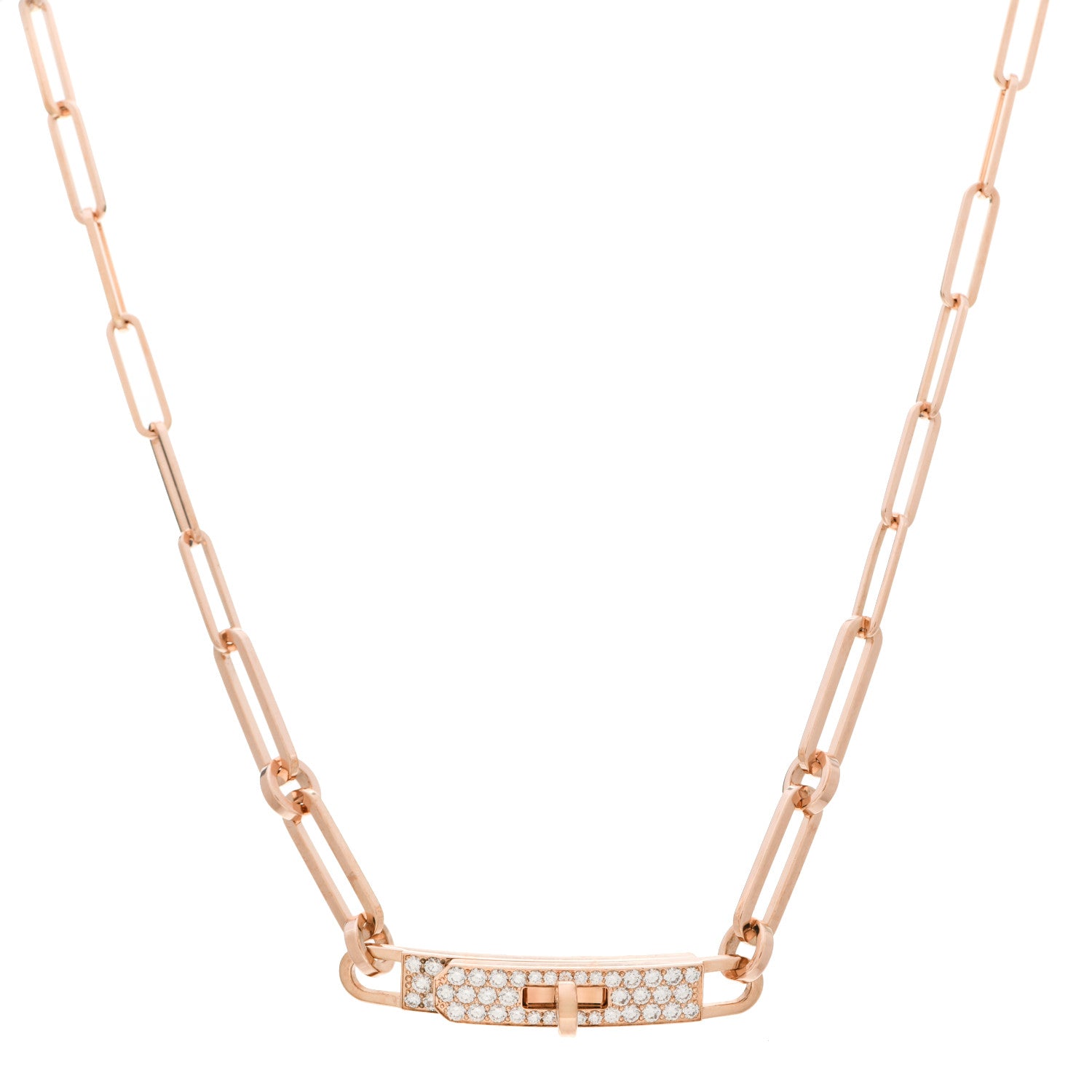 Hermes 18K Rose Gold Diamond Pave Kelly Chaine Choker Necklace 1 of 5