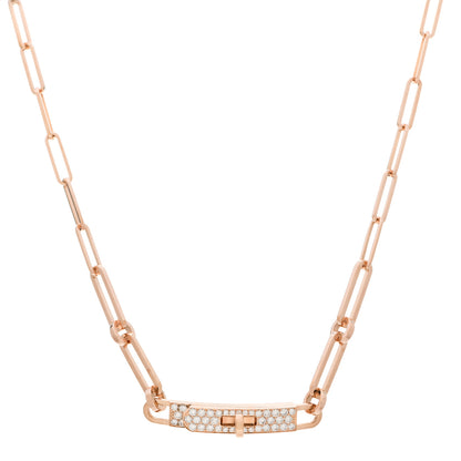 Hermes 18K Rose Gold Diamond Pave Kelly Chaine Choker Necklace 1 of 5