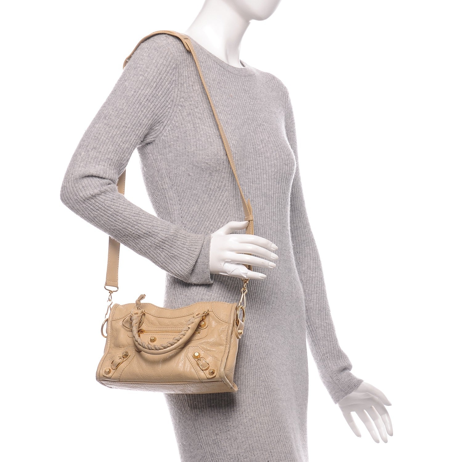 Balenciaga Agneau Giant 12 Gold Hardware Mini City Beige Oryx