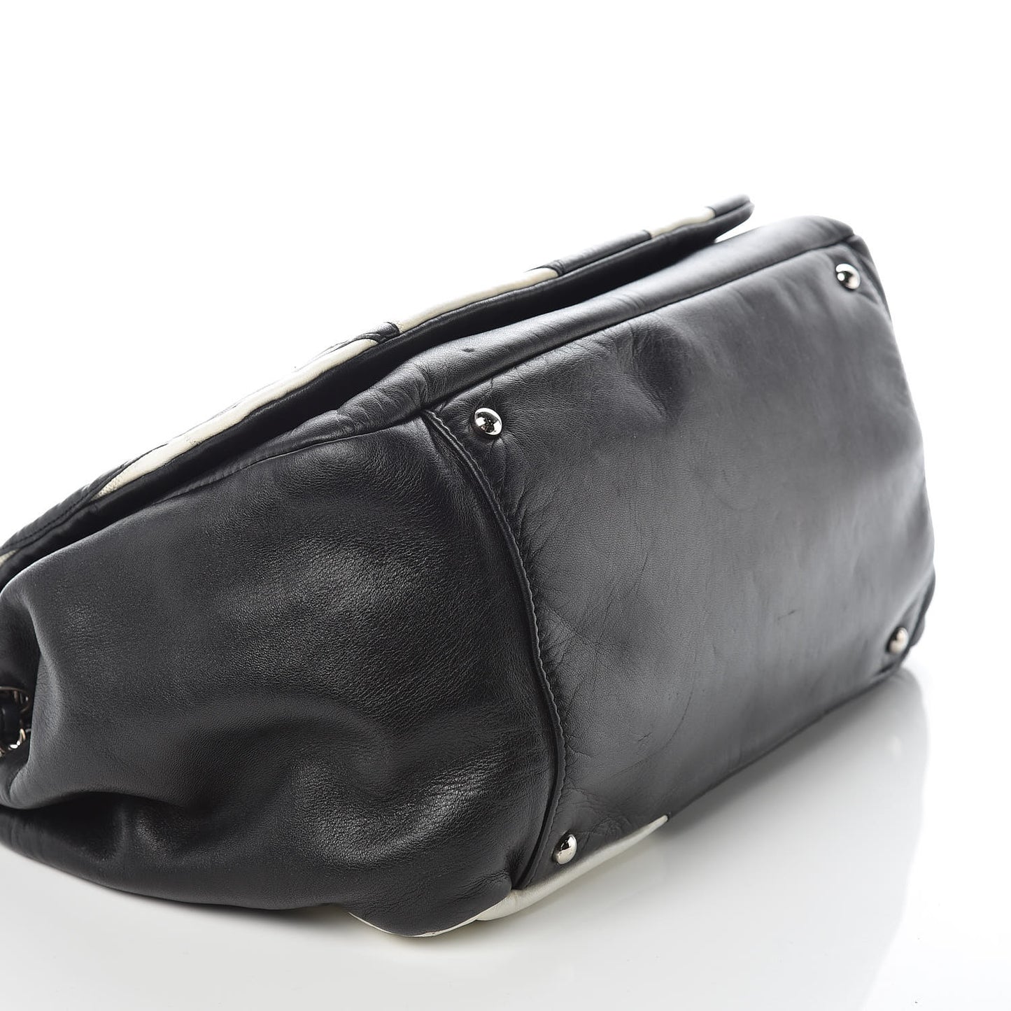 Lambskin Patchwork Accordion Flap Black White