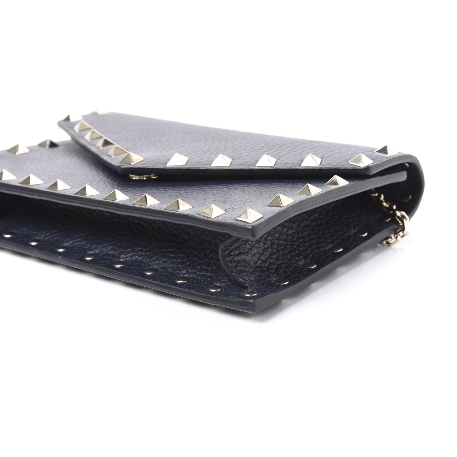 Valentino Garavani Pebbled Calfskin Rockstud Envelope Wallet on Chain Indigo 6 of 9