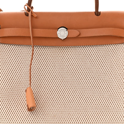 Hermes Toile Vache Calfskin Herbag 30 PM Black Natural 10 of 12