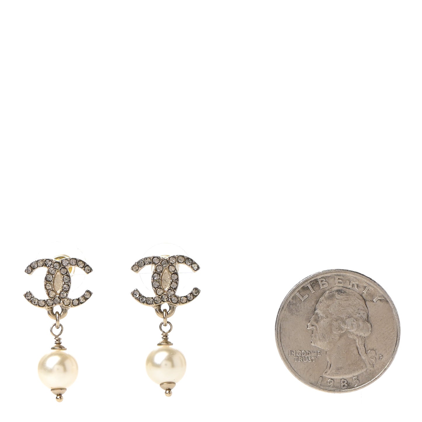 Crystal Pearl CC Drop Earrings Silver