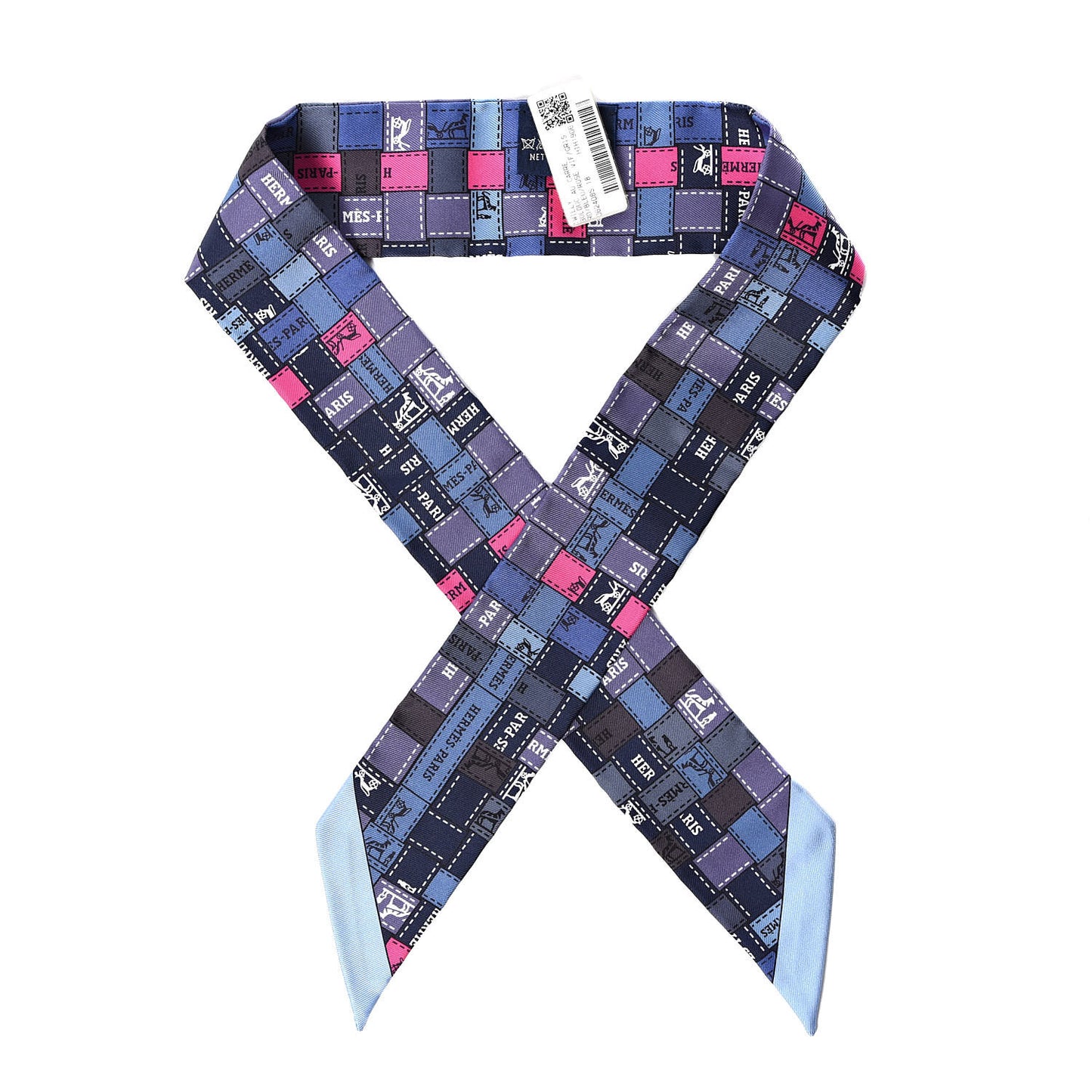 Silk Bolduc Au Carre Twilly Blue Jean Rose Vif Gris