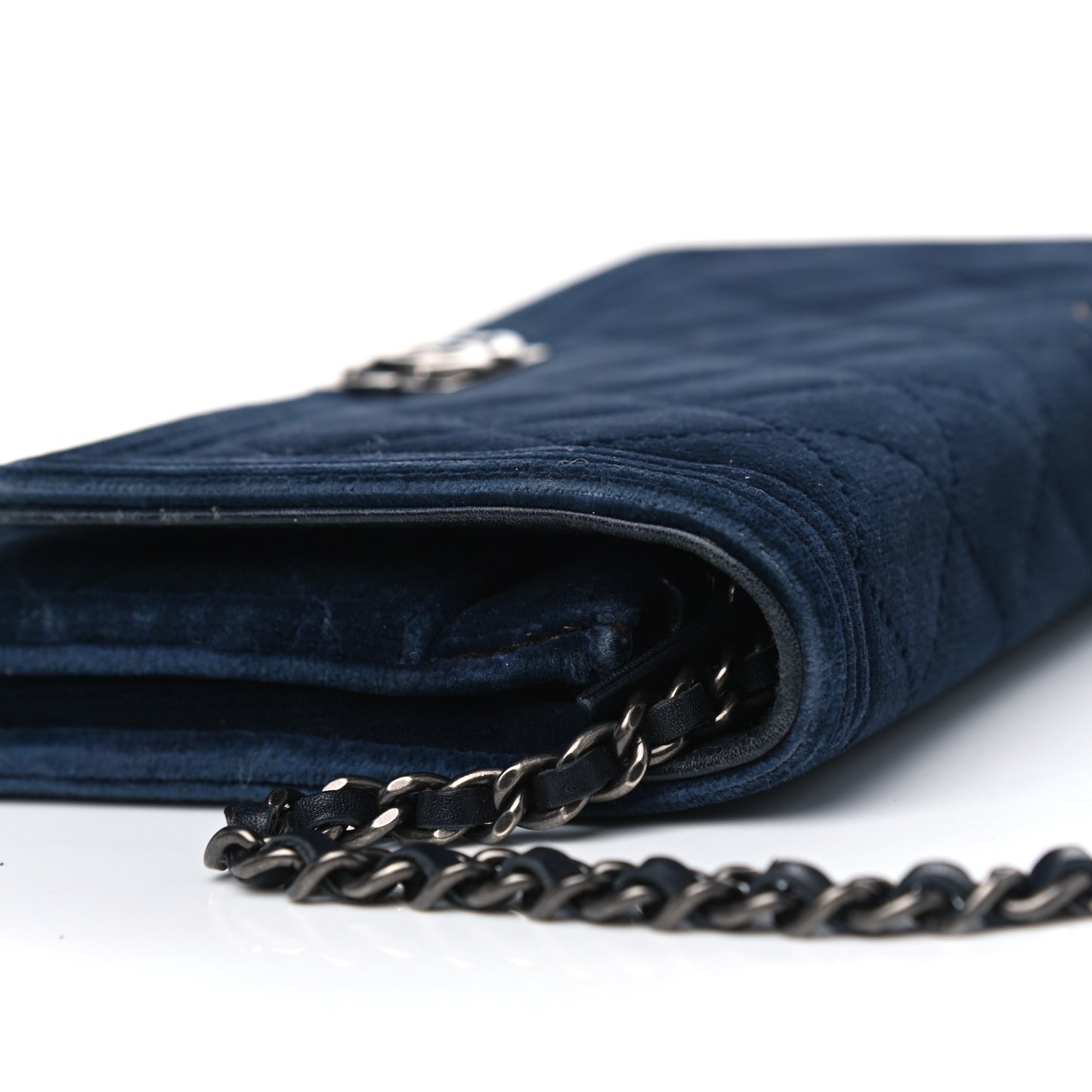 Velvet Quilted Boy Wallet On Chain WOC Navy